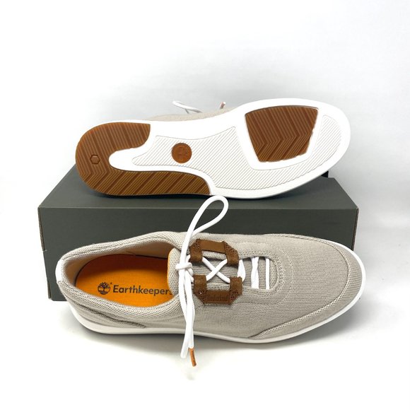 Timberland Truecloud EK Leather Fabric OX White Tan Knit Men's TB 0A28FN F48 - Picture 4 of 11